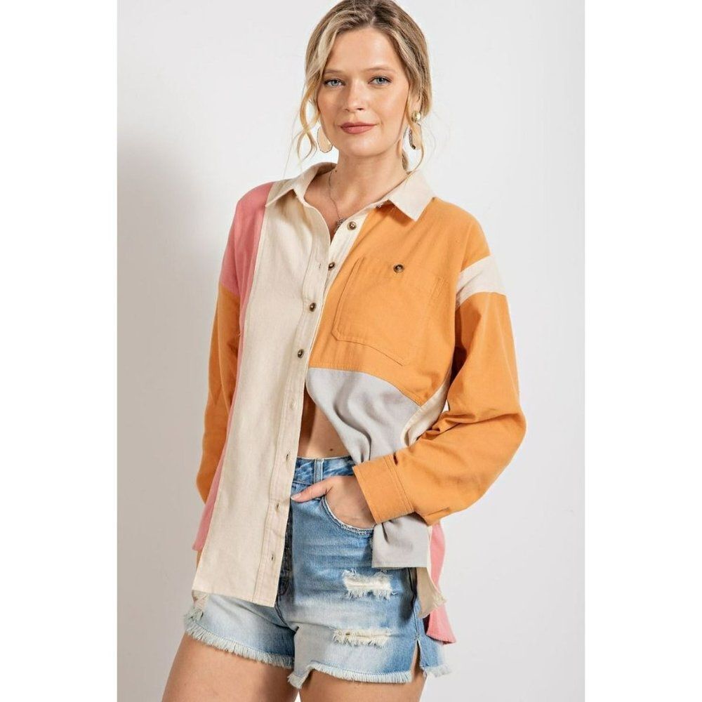 EASEL Clothing Women's Color block Button Up Shacket Boyfriend Fit New ET17871 - Picture 3 of 11